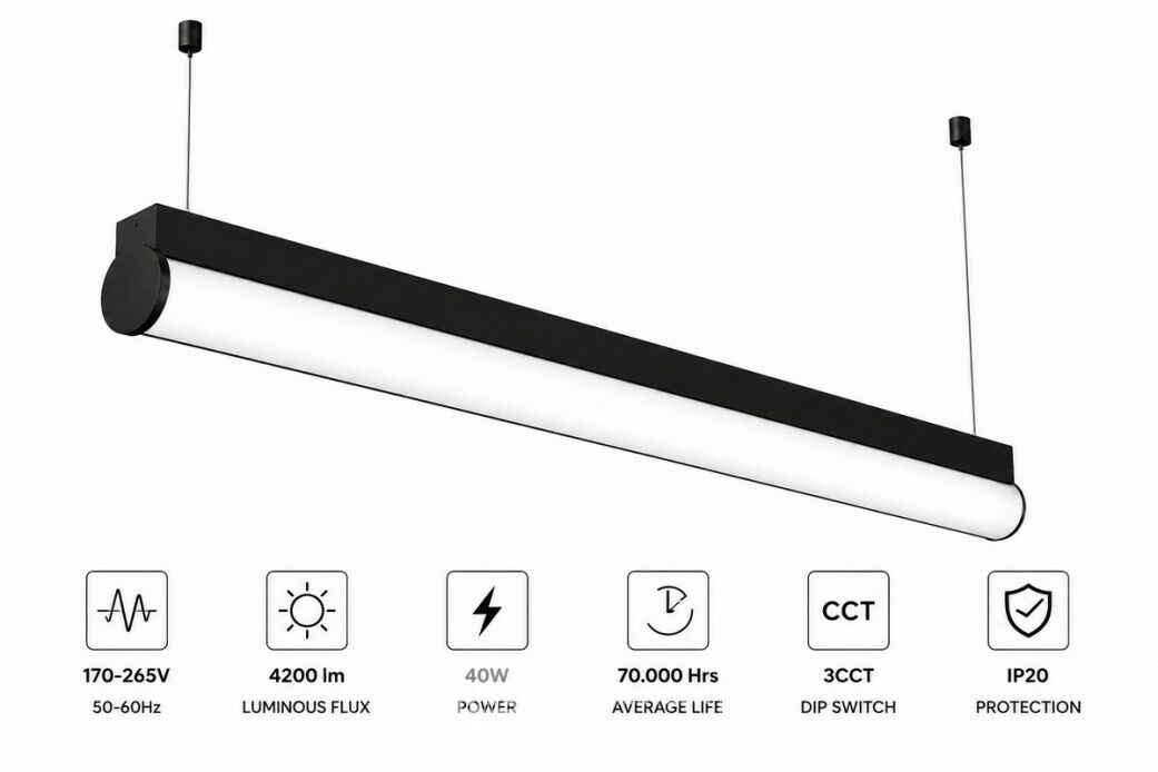 2 x LED Linear Hanglamp 40W – 3CCT Instelbaar - Zwart – AVENUE 3CCT – foto 4 – kavel bij Belga Veilingen