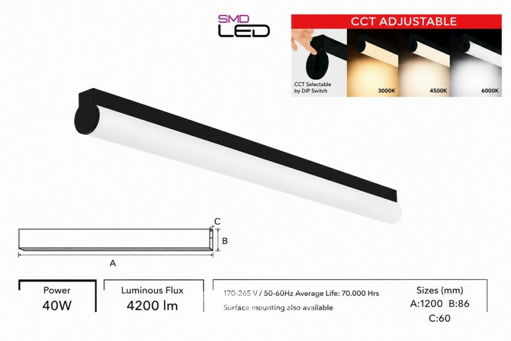 2 x LED Linear Hanglamp 40W – 3CCT Instelbaar - Zwart – AVENUE 3CCT – foto 6 – kavel bij Belga Veilingen