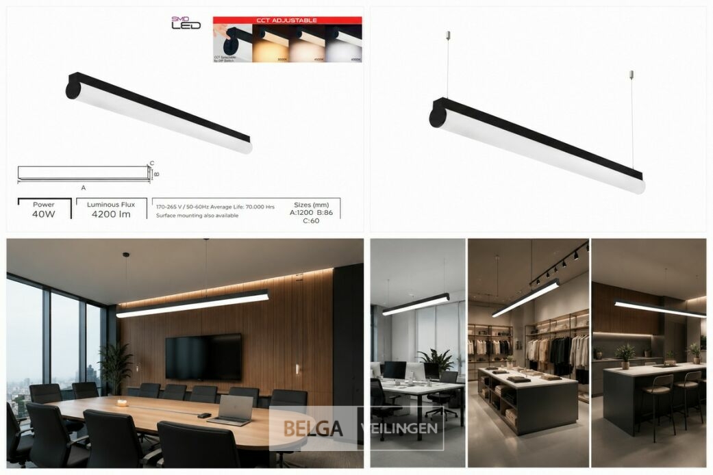 2 x LED Linear Hanglamp 40W – 3CCT Instelbaar - Zwart – AVENUE 3CCT – foto 7 – kavel bij Belga Veilingen