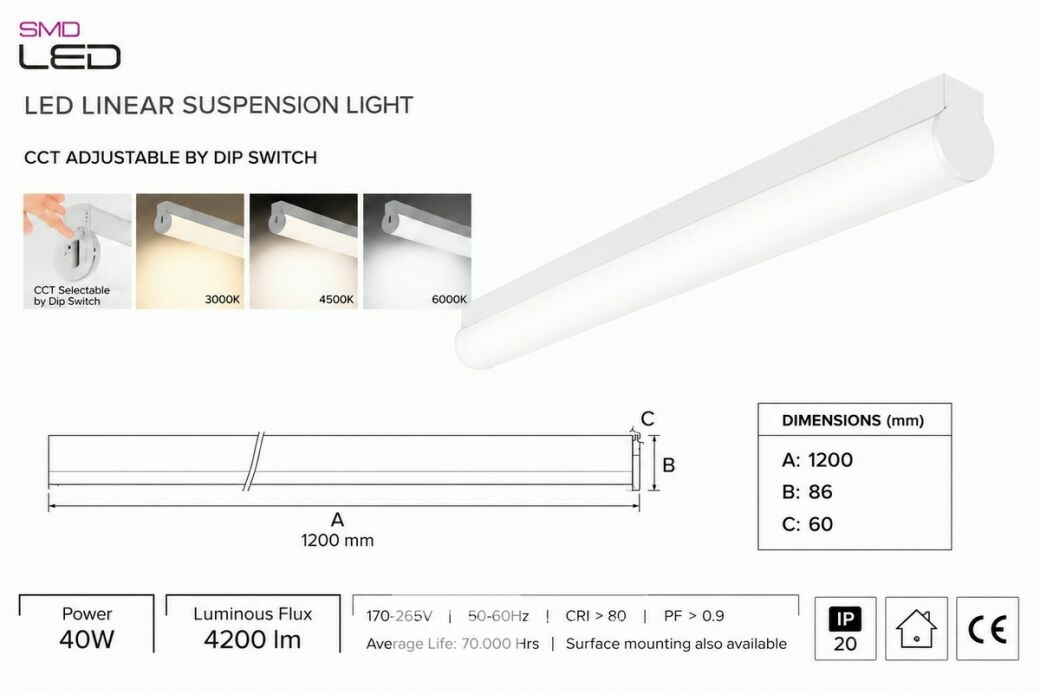 2 x LED Linear Hanglamp 40W – 3CCT Instelbaar - Wit – AVENUE 3CCT – foto 5 – kavel bij Belga Veilingen
