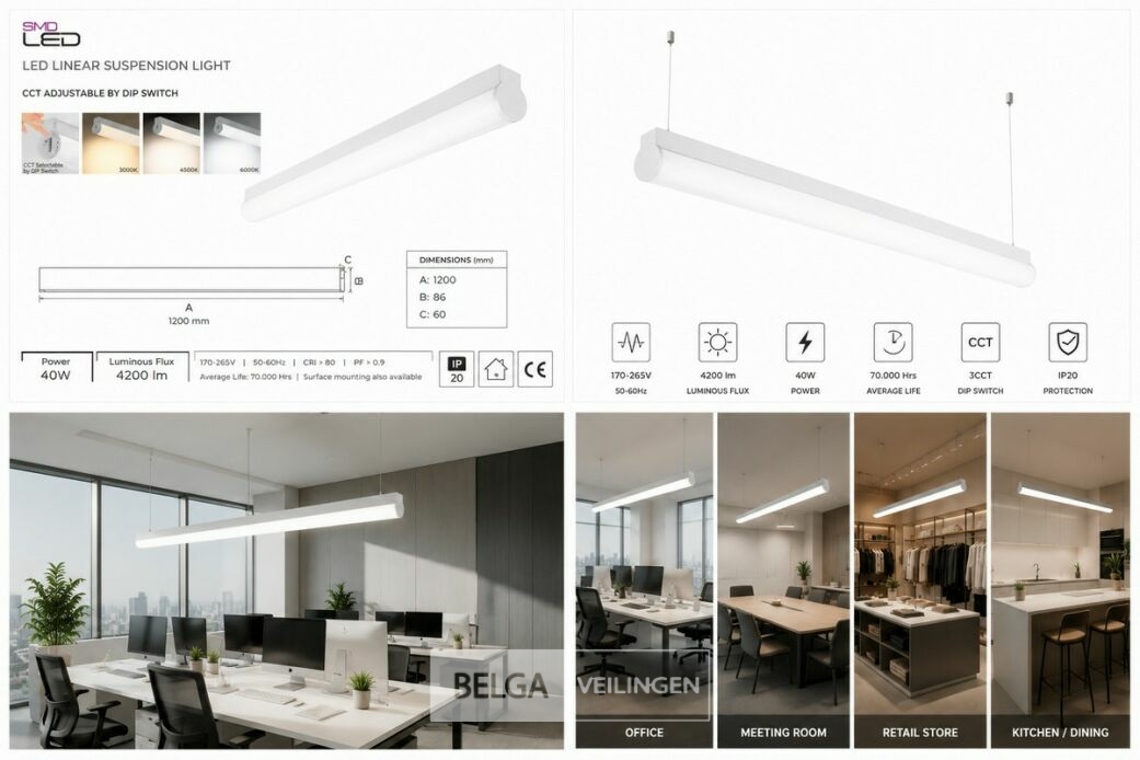 2 x LED Linear Hanglamp 40W – 3CCT Instelbaar - Wit – AVENUE 3CCT – foto 6 – kavel bij Belga Veilingen