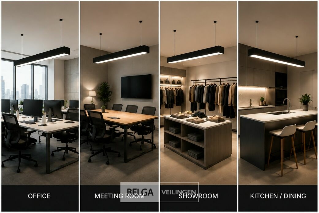 4 x LED Lineaire Hanglamp 60W – 3CCT Instelbaar - Zwart – FORTIS-60 3CCT – foto 2 – kavel bij Belga Veilingen