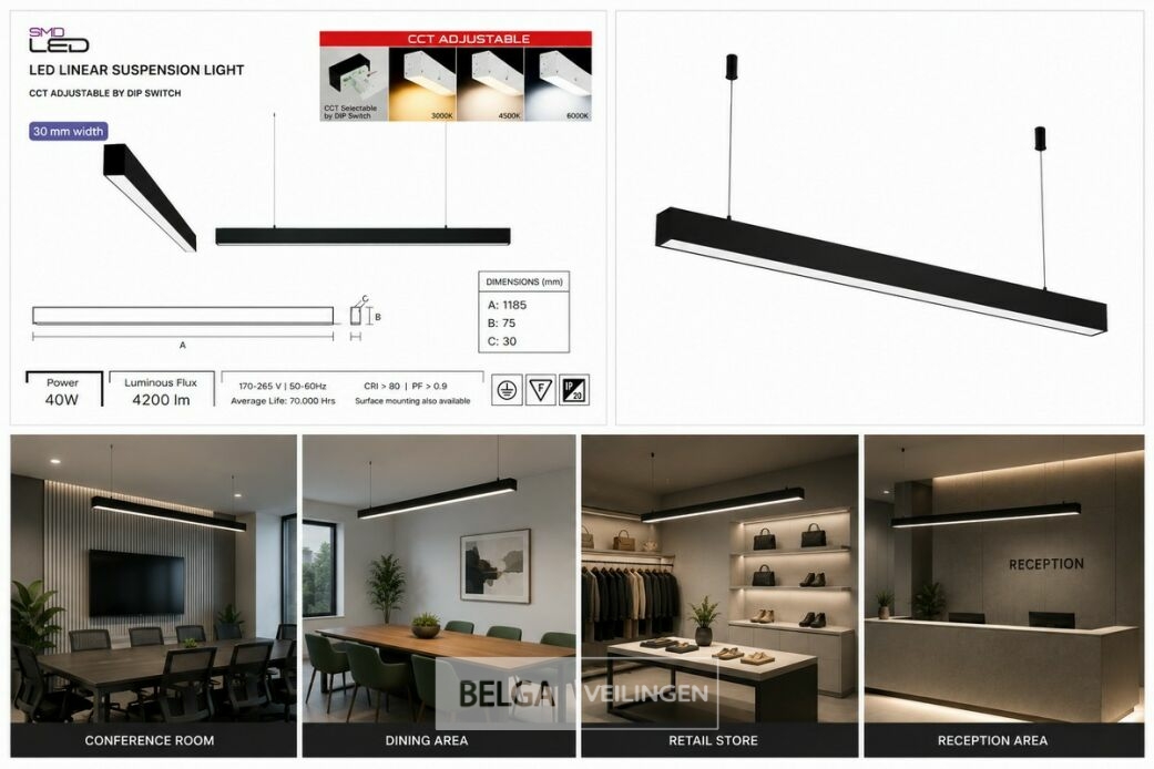 3 x LED Lineaire Hanglamp 40W – 3CCT Instelbaar - Zwart – INNOVA3-40 3CCT – foto 6 – kavel bij Belga Veilingen