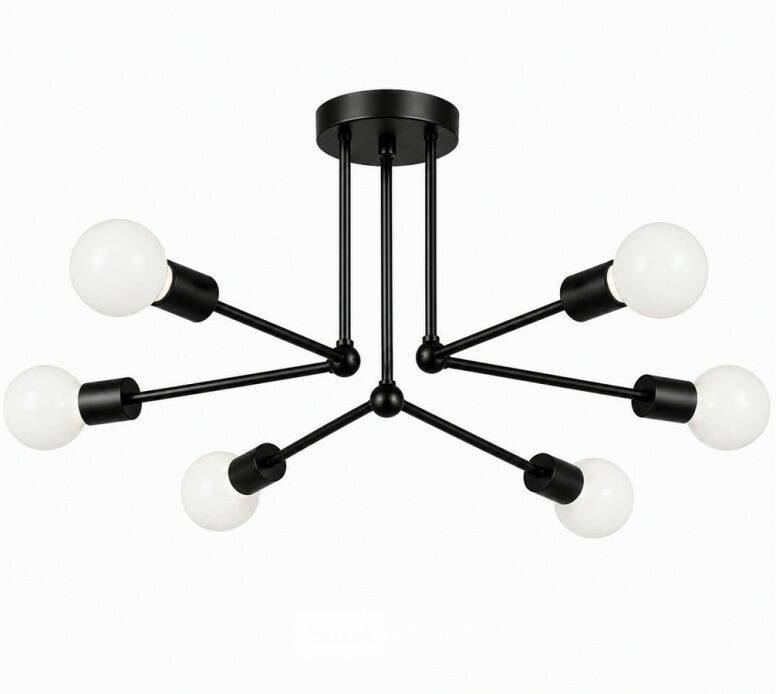 LED Hanglamp Max 18W – 6x E27 – Zwart – 600x250mm – IP20 – LORENZO-6 – foto 3 – kavel bij Belga Veilingen