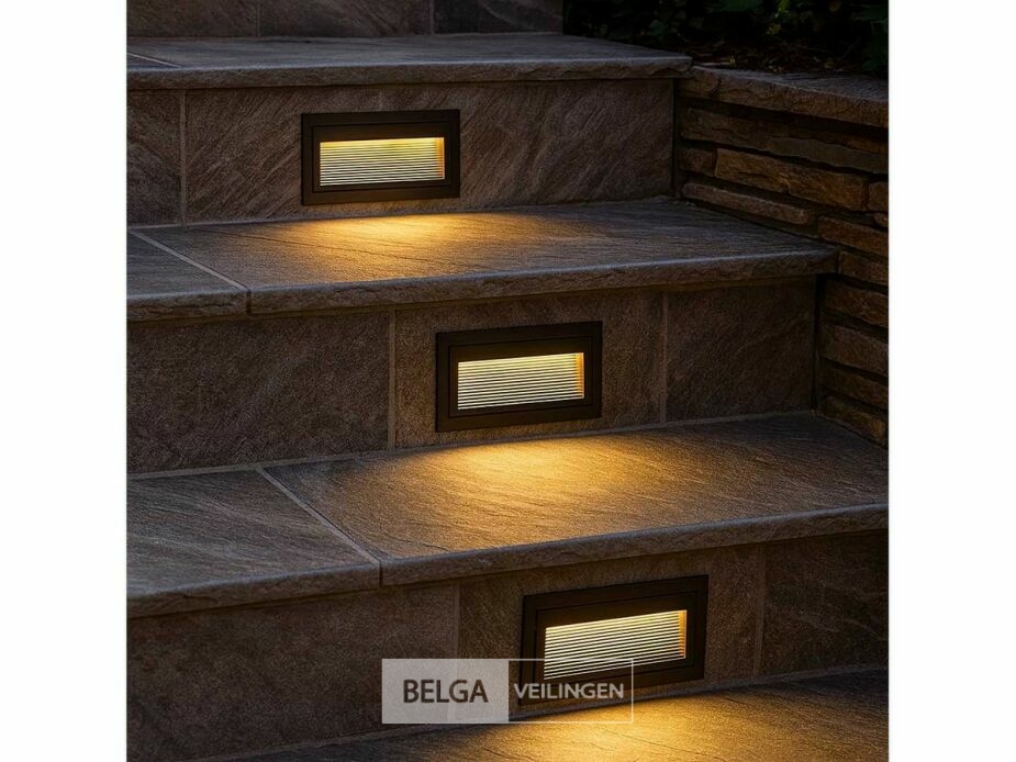 6 x LED Trapverlichting – 6W – 3000K Warm Wit – IP65 – Rechthoekig – LY05 – foto 2 – kavel bij Belga Veilingen