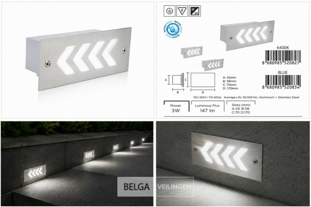6 x LED Trapverlichting 3W - 6400K Koud Wit – IP54 – BERIL – foto 6 – kavel bij Belga Veilingen