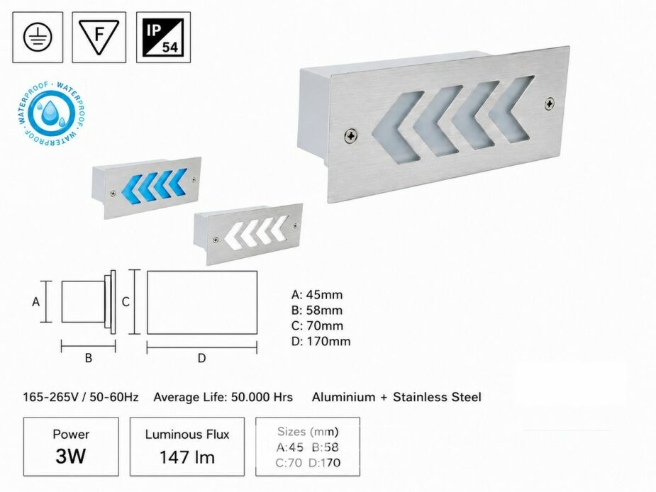 6 x LED Trapverlichting 3W - Blauw – IP54 – BERIL – foto 5 – kavel bij Belga Veilingen