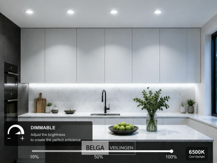 25 x LED Downlight – 7W – Draaibaar – Dimbaar – 6500K Koud Wit – Zilver – foto 2 – kavel bij Belga Veilingen