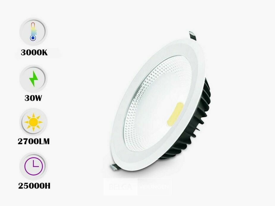 10 x LED Downlight – 30W – 6500K Koud Wit – COB – IP20 – foto 2 – kavel bij Belga Veilingen