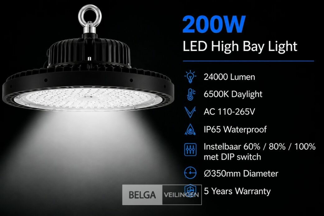5 x LED Highbay UFO PRO 200W – Instelbaar 60% / 80% / 100% – 6500K – WEB-200 – foto 2 – kavel bij Belga Veilingen