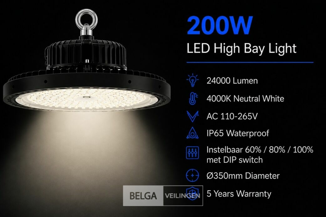 10 x LED Highbay UFO PRO 200W – Instelbaar 60% / 80% / 100% – 4000K – WEB-200 – foto 2 – kavel bij Belga Veilingen