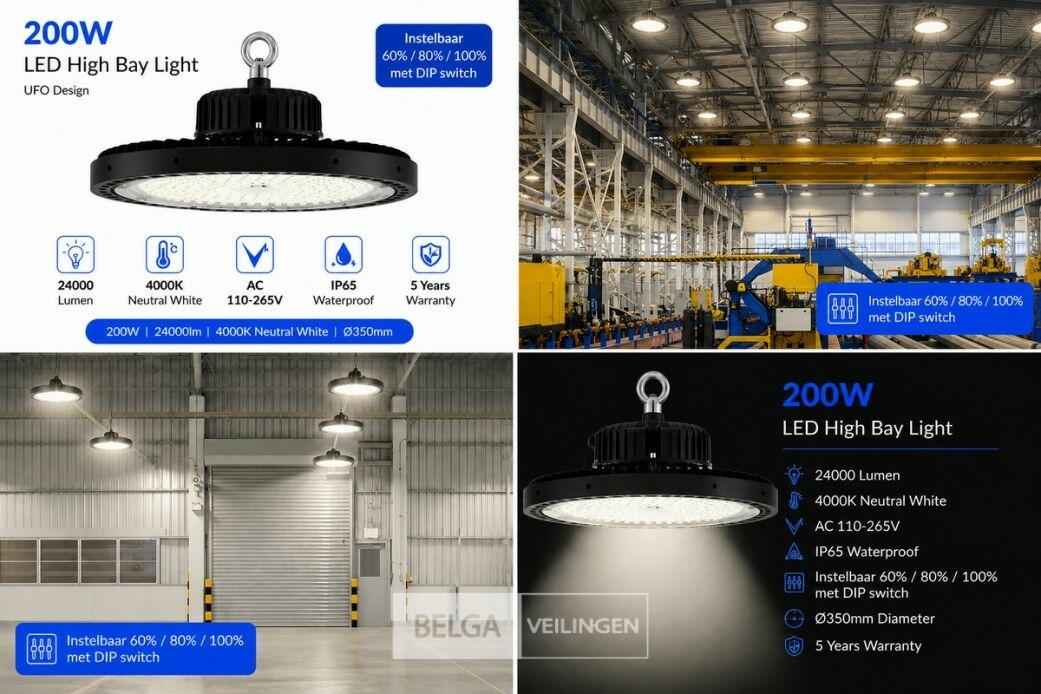10 x LED Highbay UFO PRO 200W – Instelbaar 60% / 80% / 100% – 4000K – WEB-200 – foto 6 – kavel bij Belga Veilingen