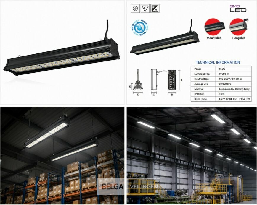 6 x LED Industriële Hanglamp 150W – 6400K Koud Wit - Zwart – IP20 – PYRAMID-150 – foto 7 – kavel bij Belga Veilingen