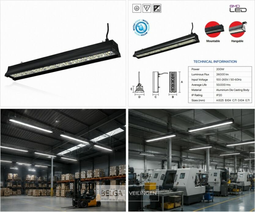 6 x LED Industriële Hanglamp 200W – 6400K Koud Wit - Zwart – IP20 – PYRAMID-200 – foto 6 – kavel bij Belga Veilingen