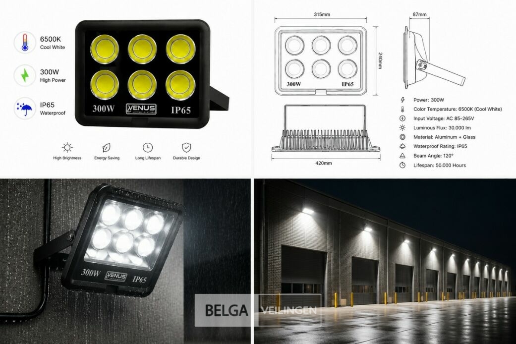 2 x LED Schijnwerper 300W – 6500K Koud Wit – IP65 – EYES-300 – foto 6 – kavel bij Belga Veilingen
