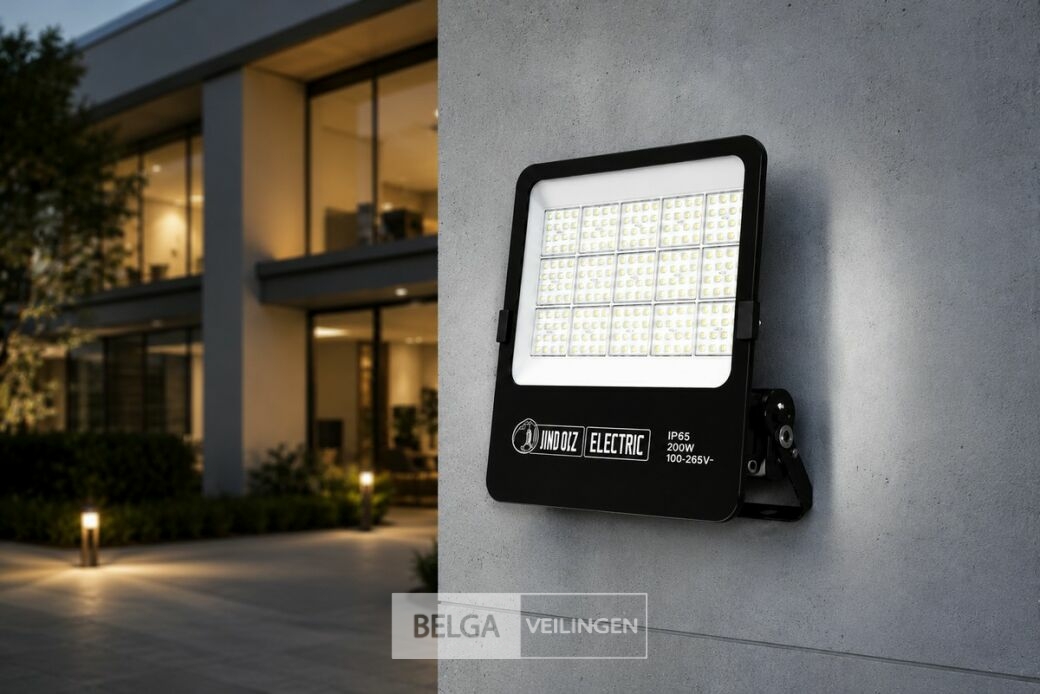 4 x LED Floodlight 200W – 6400K Koud Wit - Zwart – IP65 – BORNEO-200 – foto 2 – kavel bij Belga Veilingen
