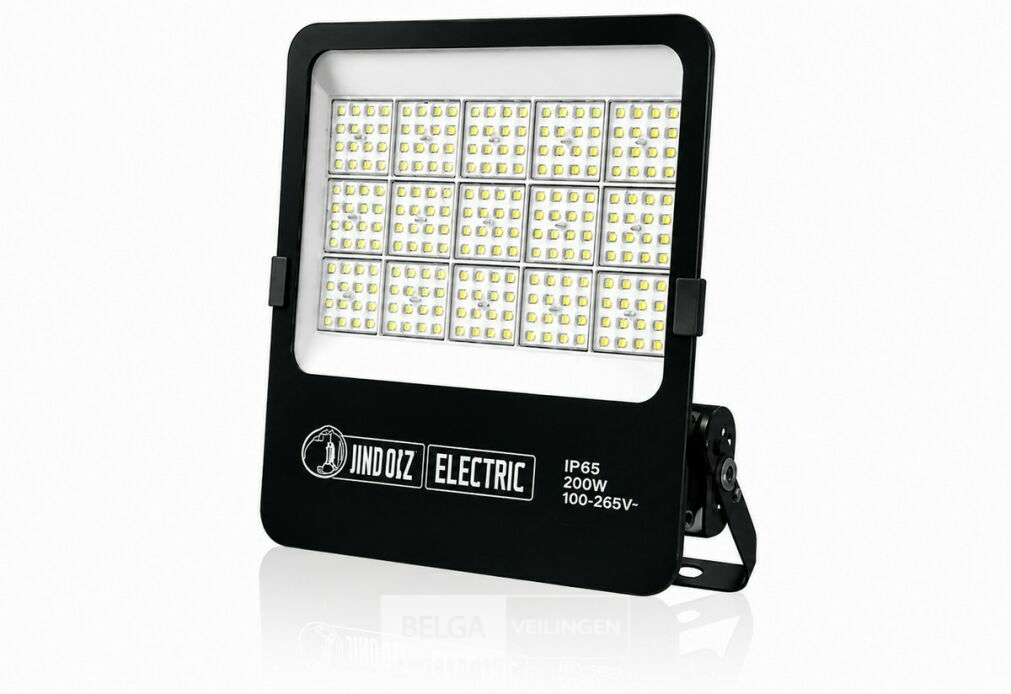 4 x LED Floodlight 200W – 6400K Koud Wit - Zwart – IP65 – BORNEO-200 – foto 3 – kavel bij Belga Veilingen