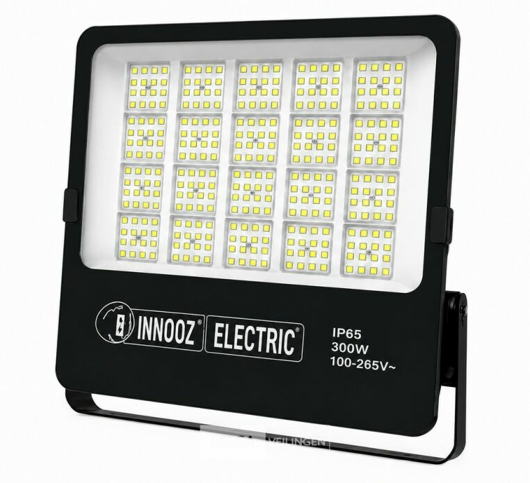 4 x LED Floodlight 300W – 6400K Koud Wit - Zwart – IP65 – BORNEO-300 – foto 3 – kavel bij Belga Veilingen