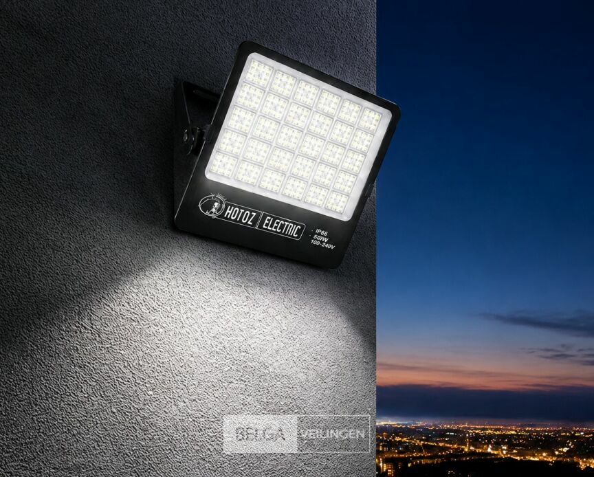 2 x LED Floodlight 400W – 6400K Koud Wit - Zwart – IP65 – BORNEO-400 – foto 2 – kavel bij Belga Veilingen