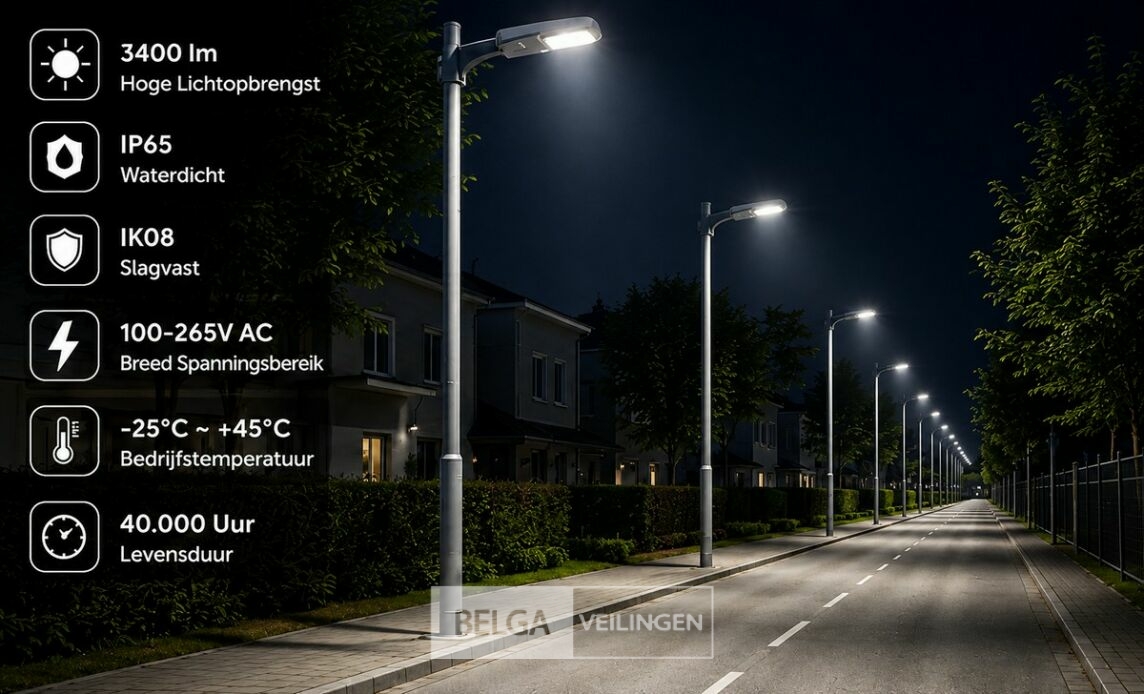 10 x LED Straatlamp 30W – 6400K Koud Wit - Grijs – IP65 – FLORIDA-30 – foto 4 – kavel bij Belga Veilingen