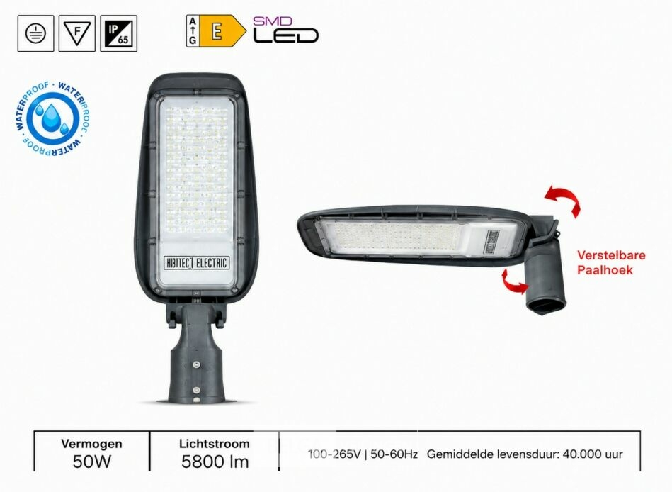 10 x LED Straatlamp 50W – 6400K Koud Wit - Grijs – IP65 – FLORIDA-50 – foto 2 – kavel bij Belga Veilingen