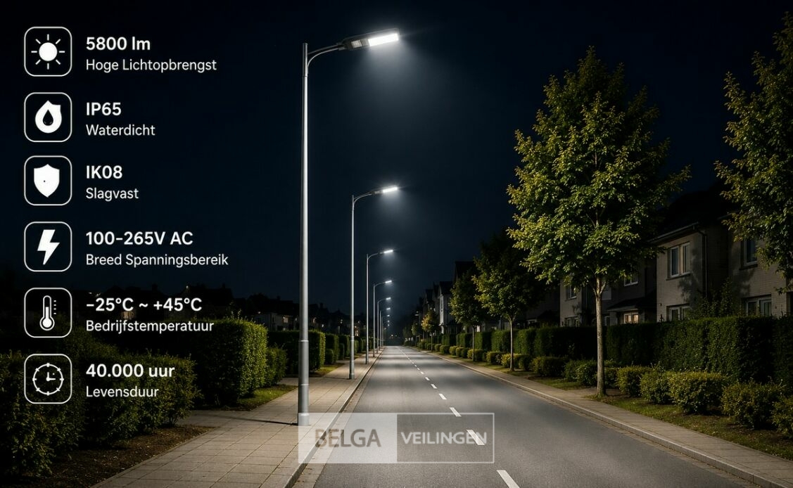 10 x LED Straatlamp 50W – 6400K Koud Wit - Grijs – IP65 – FLORIDA-50 – foto 4 – kavel bij Belga Veilingen