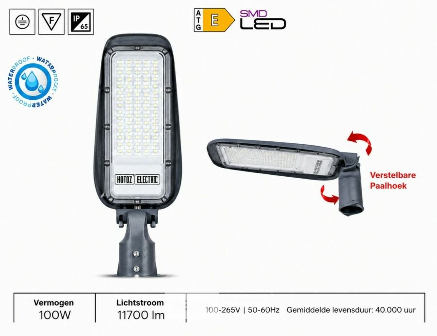 5 x LED Straatlamp 100W – 6400K Koud Wit - Grijs – IP65 – FLORIDA-100 – foto 2 – kavel bij Belga Veilingen