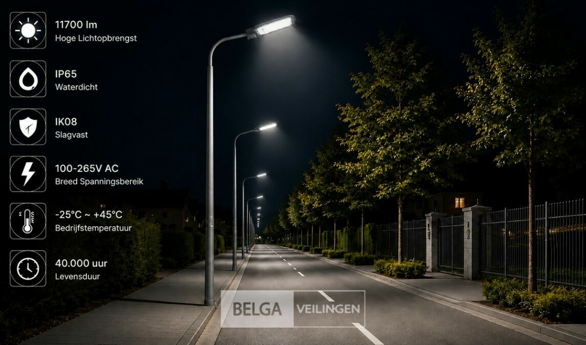 5 x LED Straatlamp 100W – 6400K Koud Wit - Grijs – IP65 – FLORIDA-100 – foto 4 – kavel bij Belga Veilingen