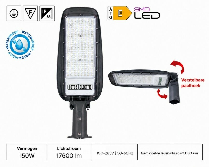 5 x LED Straatlamp 150W – 6400K Koud Wit - Grijs – IP65 – FLORIDA-150 – foto 2 – kavel bij Belga Veilingen