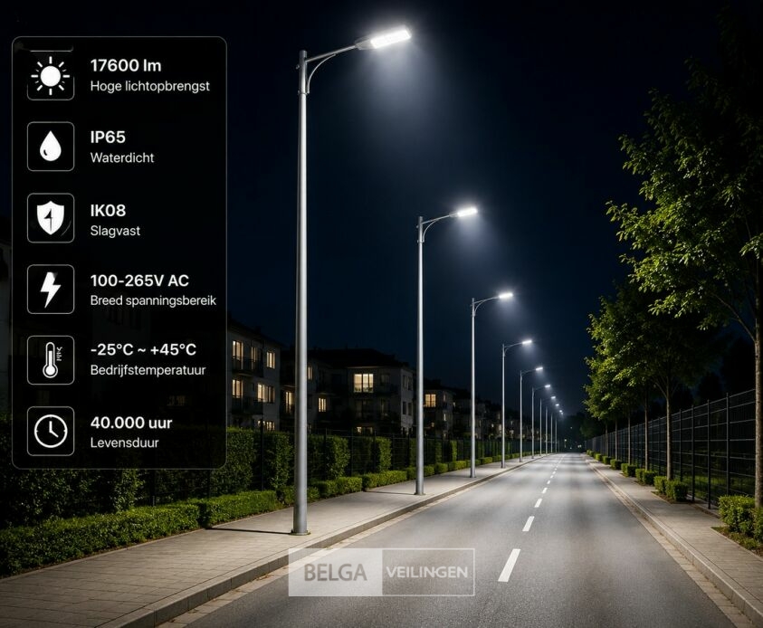 5 x LED Straatlamp 150W – 6400K Koud Wit - Grijs – IP65 – FLORIDA-150 – foto 5 – kavel bij Belga Veilingen