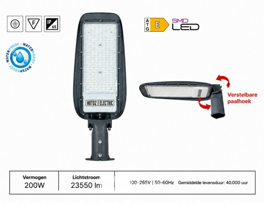5 x LED Straatlamp 200W – 6400K Koud Wit - Grijs – IP65 – FLORIDA-200 – foto 2 – kavel bij Belga Veilingen