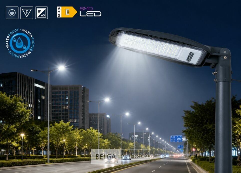 5 x LED Straatlamp 200W – 6400K Koud Wit - Grijs – IP65 – FLORIDA-200 – foto 3 – kavel bij Belga Veilingen