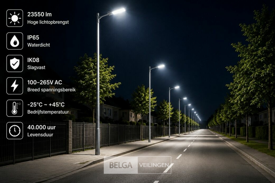 5 x LED Straatlamp 200W – 6400K Koud Wit - Grijs – IP65 – FLORIDA-200 – foto 4 – kavel bij Belga Veilingen
