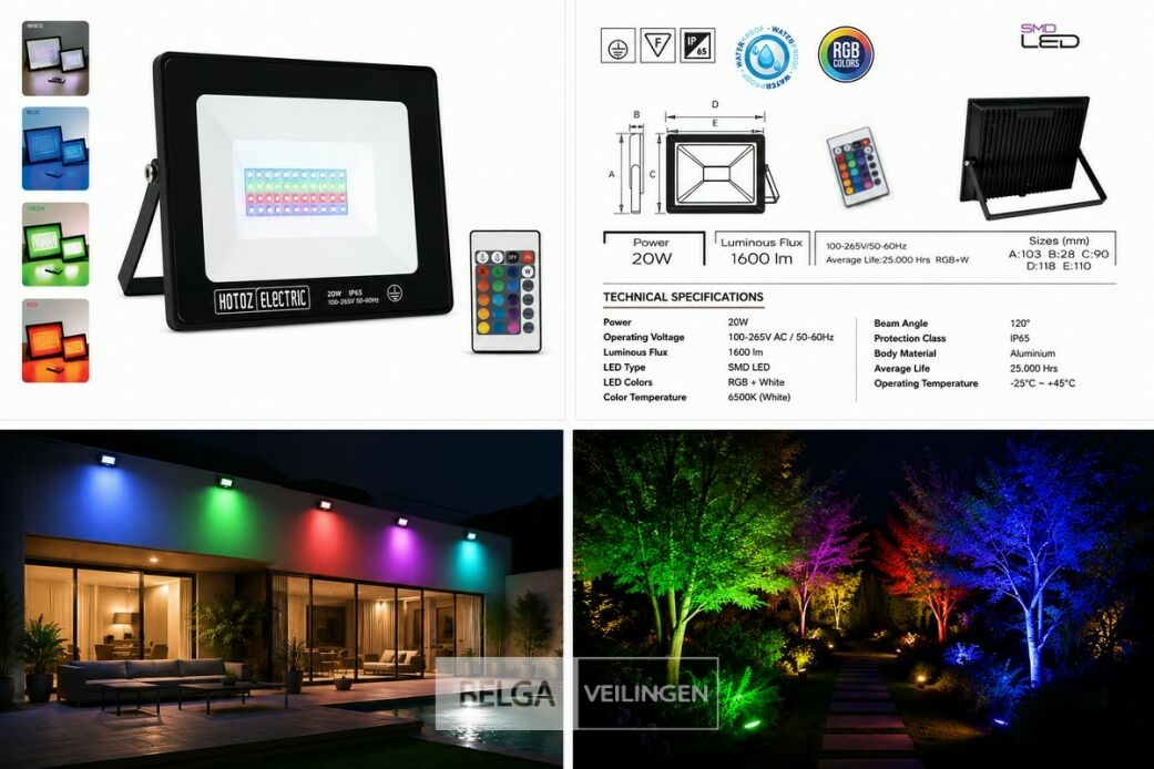 10 x RGB LED Floodlight 20W - Zwart – IP65 – REMIX-20 – foto 6 – kavel bij Belga Veilingen