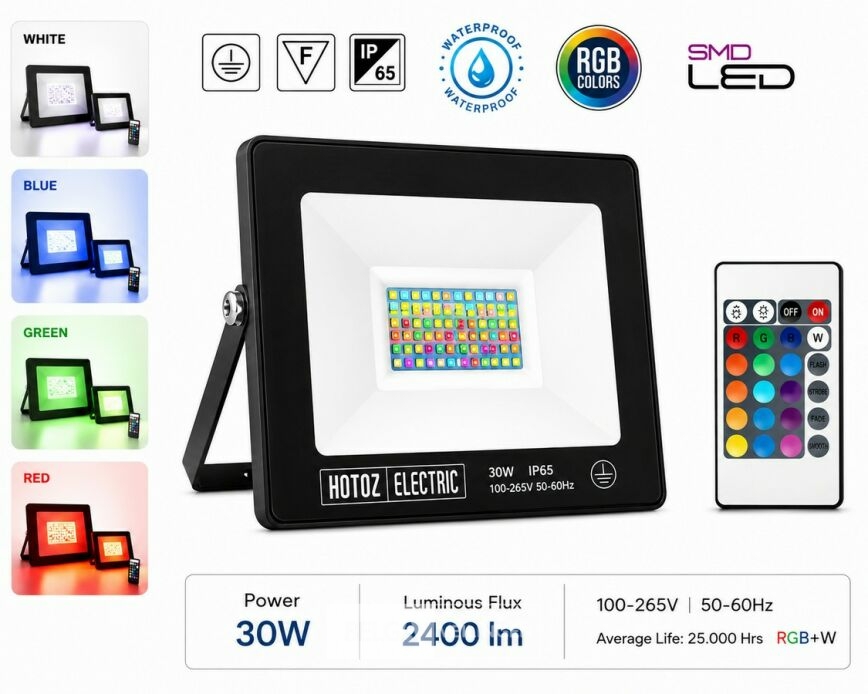 10 x RGB LED Floodlight 30W - Zwart – IP65 – REMIX-30 – foto 2 – kavel bij Belga Veilingen