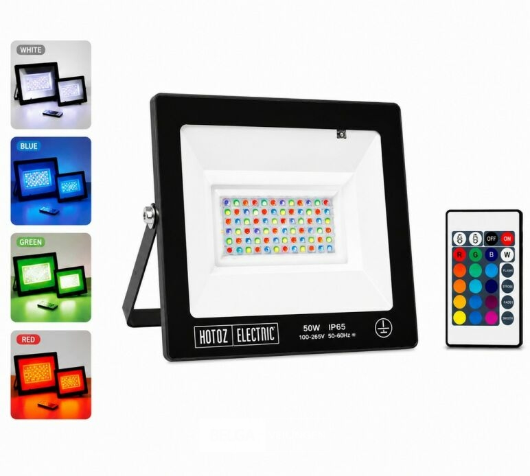 4 x RGB LED Floodlight 50W - Zwart – IP65 – REMIX-50 – foto 3 – kavel bij Belga Veilingen