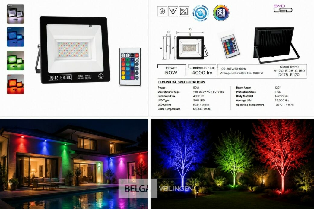 4 x RGB LED Floodlight 50W - Zwart – IP65 – REMIX-50 – foto 7 – kavel bij Belga Veilingen