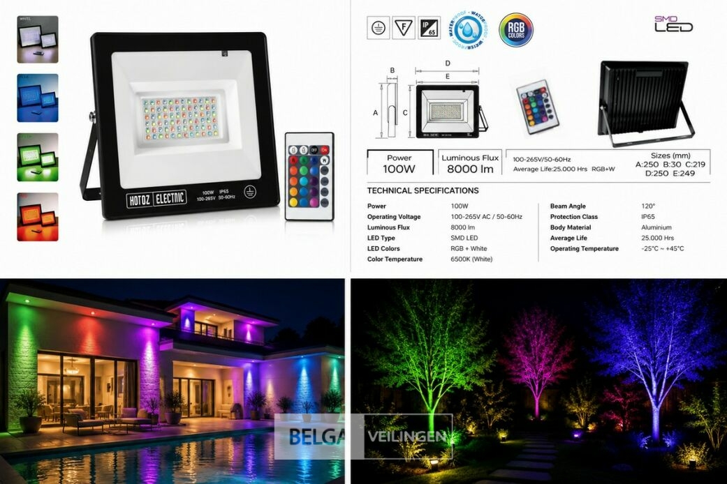 4 x RGB LED Floodlight 100W - Zwart – IP65 – REMIX-100 – foto 6 – kavel bij Belga Veilingen