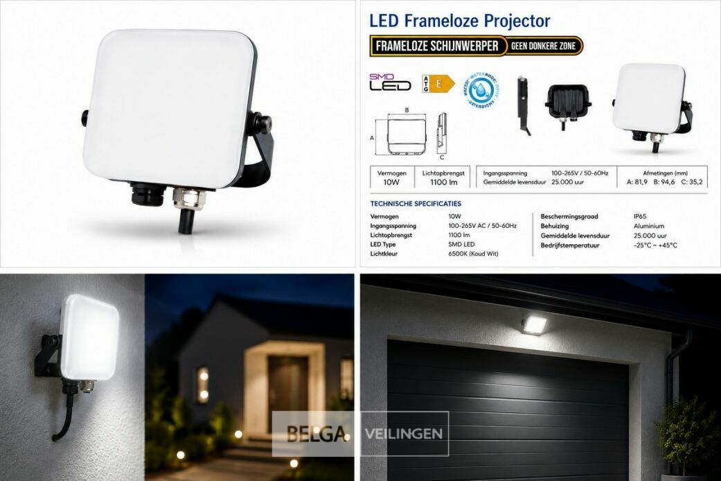 10 x LED Frameless Floodlight 10W – 6400K Koud Wit – IP66 – PEGASUS-10 – foto 6 – kavel bij Belga Veilingen