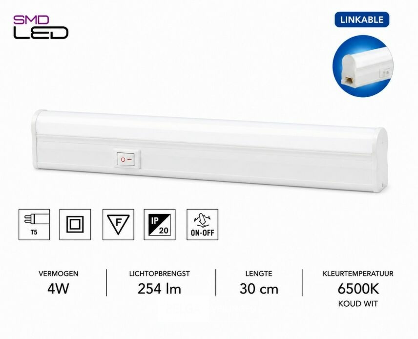 10 x LED Onderbouw Lamp 4W – 6400K Koud Wit - Wit – 30cm – IP20 – SIGMA-4 – foto 2 – kavel bij Belga Veilingen