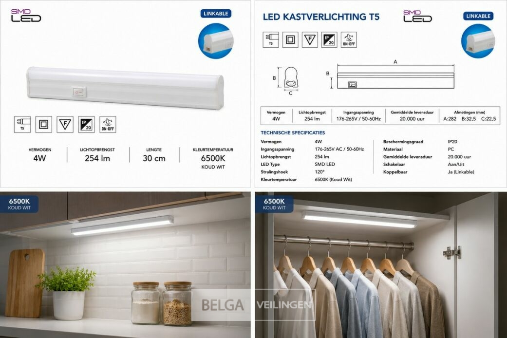10 x LED Onderbouw Lamp 4W – 6400K Koud Wit - Wit – 30cm – IP20 – SIGMA-4 – foto 6 – kavel bij Belga Veilingen