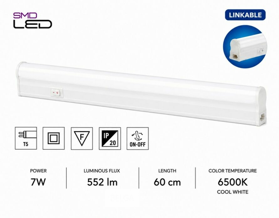 10 x LED Onderbouw Lamp 7W – 6400K Koud Wit - Wit – 60cm – IP20 – SIGMA-7 – foto 3 – kavel bij Belga Veilingen