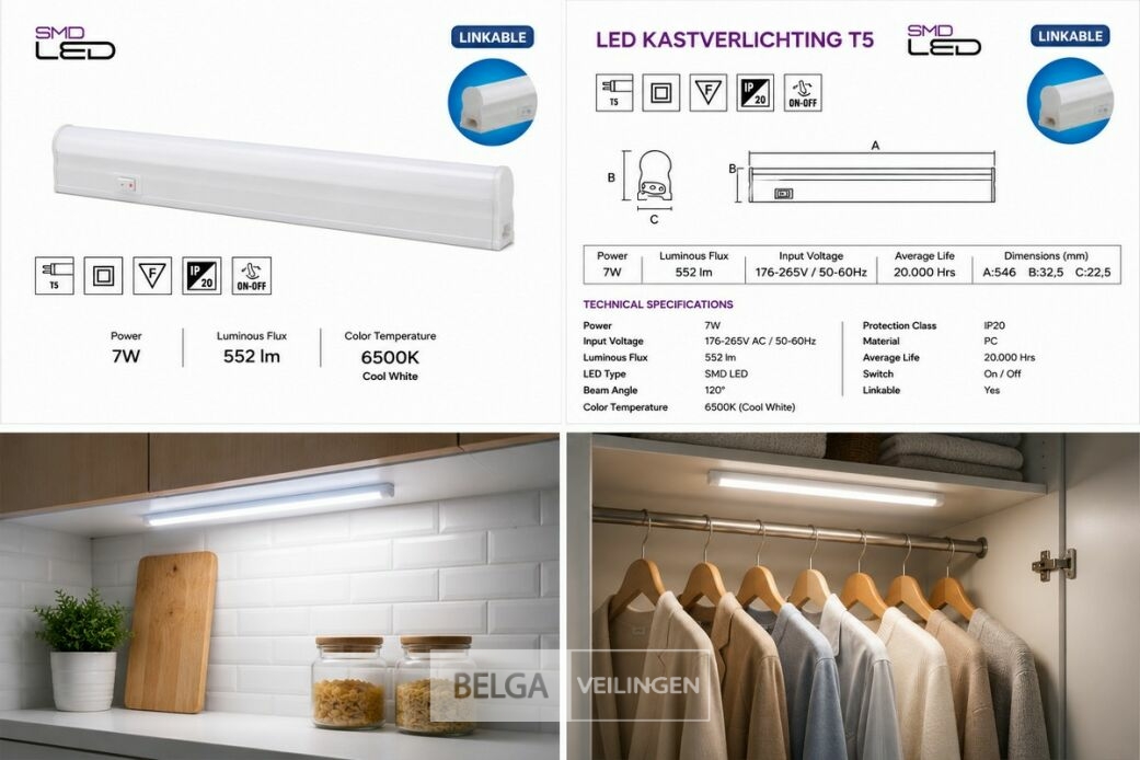 10 x LED Onderbouw Lamp 7W – 6400K Koud Wit - Wit – 60cm – IP20 – SIGMA-7 – foto 7 – kavel bij Belga Veilingen
