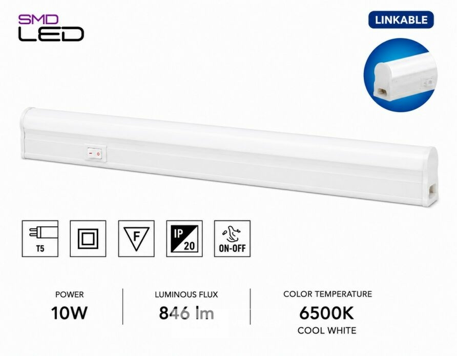 10 x LED Onderbouw Lamp 10W – 6400K Koud Wit - Wit – 90cm – IP20 – SIGMA-10 – foto 2 – kavel bij Belga Veilingen