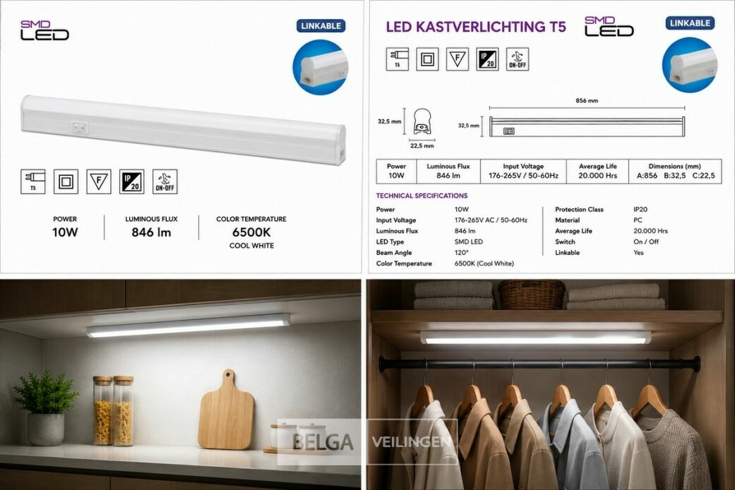 10 x LED Onderbouw Lamp 10W – 6400K Koud Wit - Wit – 90cm – IP20 – SIGMA-10 – foto 6 – kavel bij Belga Veilingen