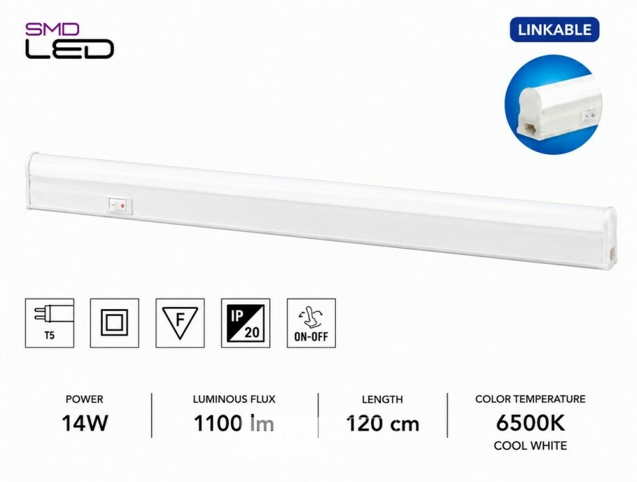 10 x LED Onderbouw Lamp 14W – 6400K Koud Wit - Wit – 120cm – IP20 – SIGMA-14 – foto 2 – kavel bij Belga Veilingen