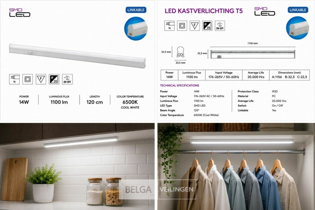 10 x LED Onderbouw Lamp 14W – 6400K Koud Wit - Wit – 120cm – IP20 – SIGMA-14 – foto 6 – kavel bij Belga Veilingen