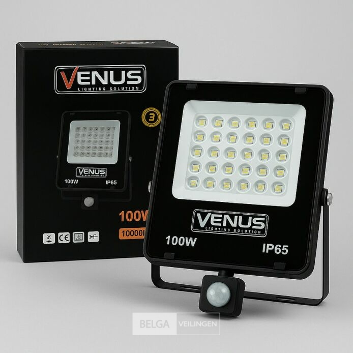 5 x LED Schijnwerper 100W met Bewegingssensor – 4000K Neutraal Wit – IP65 – FLAG-100 – foto 3 – kavel bij Belga Veilingen