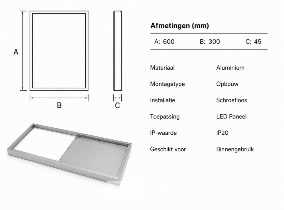 8 x Opbouw Frame voor LED Paneel – 600x300mm – IP20 – FRAME-3060 – foto 5 – kavel bij Belga Veilingen