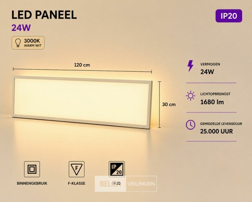 8 x LED Paneel 36W – 3000K Warm Wit - 1195x295mm – IP20 – ZODIAC-36 – foto 2 – kavel bij Belga Veilingen